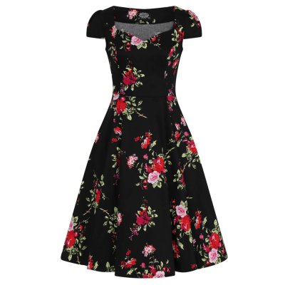 blommig svart klänning