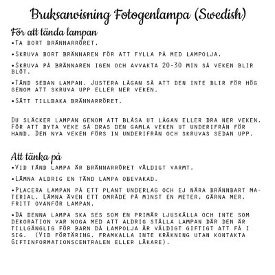 Bruksanvisning fotogenlampa
