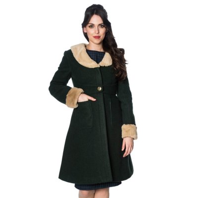 Grön Kappa med pälskrage