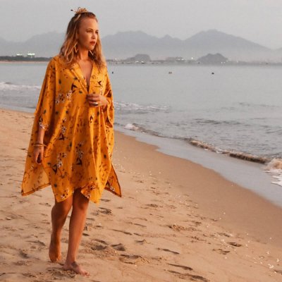 Kaftan siden gul