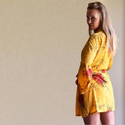Siden kimono Gul