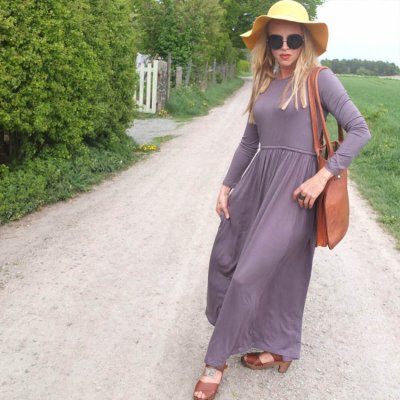 Långklänning grå bomull