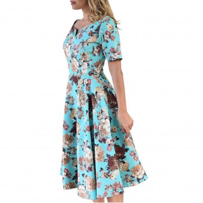 Turkos Klänning Alice, Blommig