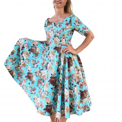 Klänning Alice, Blommig Turkos