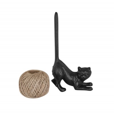 Katt i støpejern med jutesnøre