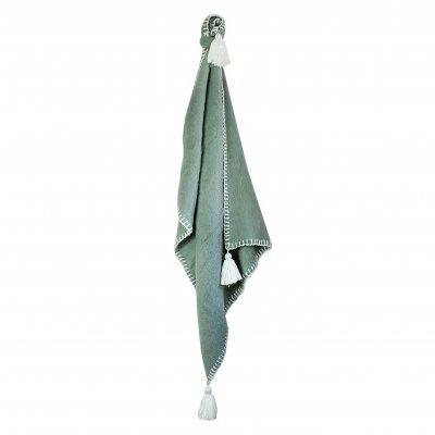 Ullpledd Mørkegrønn med Lyse Frynser